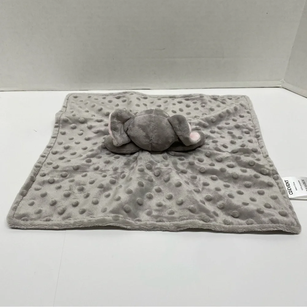 Elephant Lovey Security Blanket Crevent Gray Minky Dots Baby Plush Stuffed Toy
